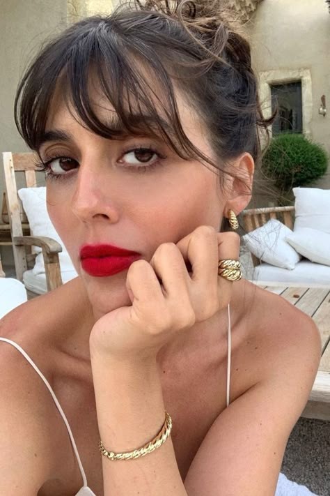 bold warm red lip